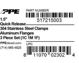 1.5 Inch QR Aluminum V-Band 3 Pc Set 1C 1M 1F PPE Diesel