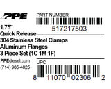 1.75 Inch QR Aluminum V-Band 3 Pc Set 1C 1M 1F PPE Diesel