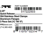 2.25 Inch QR Aluminum V-Band 3 Pc Set 1C 1M 1F PPE Diesel