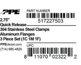 2.75 Inch QR Aluminum V-Band 3 Pc Set 1C 1M 1F PPE Diesel