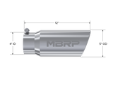 Exhaust Tail Pipe Tip 5 Inch O.D. Angled Rolled End 4 Inch Inlet 12 Inch Length T304 Stainless Steel MBRP