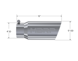 Exhaust Tail Pipe Tip 5 Inch O.D. Angled Single Walled 4 Inch Inlet 12 Inch Length T304 Stainless Steel MBRP