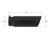 Exhaust Tip 6 Inch O.D. Angled Rolled End 5 Inch Inlet 18 Inch Length Black Finish MBRP