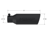 4 Inch OD 2.5 Inch Inlet 12 Inch Length Exhaust Tail Pipe Tip Angled Cut Rolled End Clampless-No Weld Black Coated MBRP
