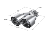 T304 Stainless Steel Tip 2.5 Inch ID Dual 4 Inch OD Out 9.55 Inch Length Single Wall MBRP