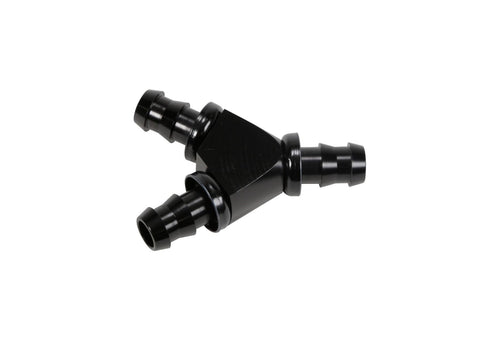 1/2 Inch Black Anodized Aluminum Y Barbed Fitting (For -8 Pushlock Hose) Fleece Performance